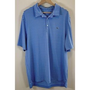 Vineyard Vines Men's XL Blue White Striped Performance Polo Shirt McGuire Logo